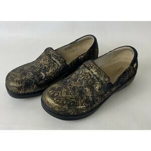 Alegria Kel Professional Clog Leather Gold Metallic Black Mosaic Shoes Size 40